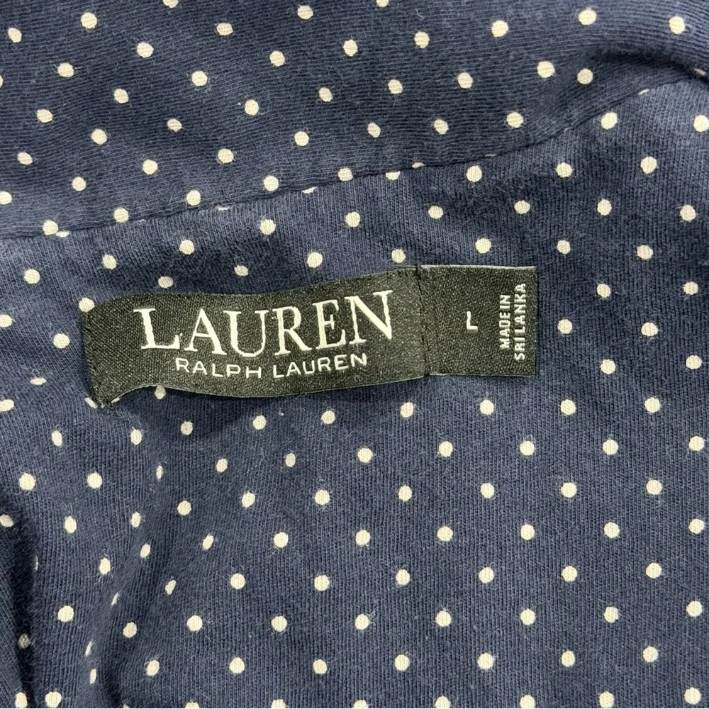 Lauren Ralph L. large Navy Polka Dot Button Down pajama nightgown sleep shirt